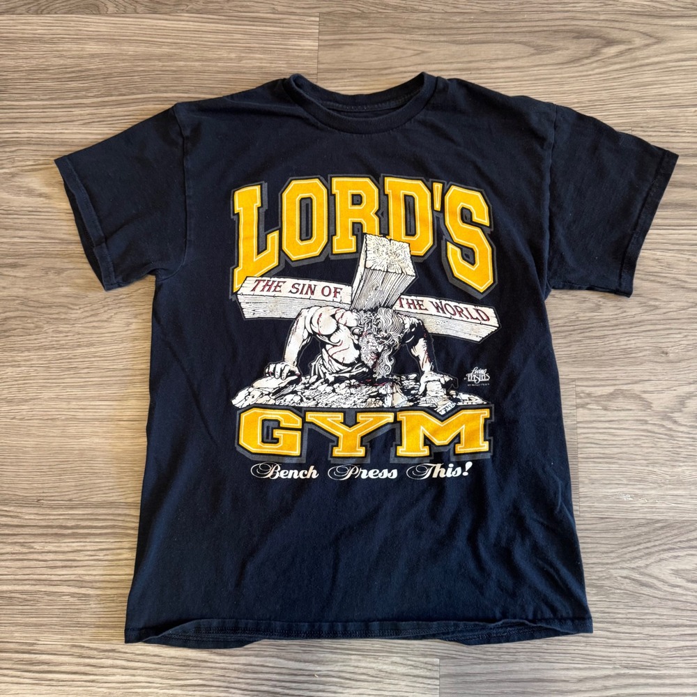 Vintage Y2K Lords Gym Bench Press This Living Epistles Christian T-Shirt Black